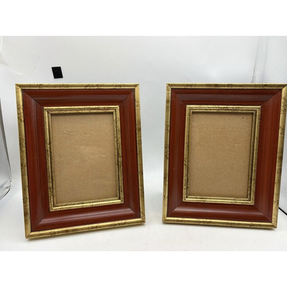 Pair 5x7 Picture Frames Reddish Brown Distressed Gold Tabletop Wall Decor